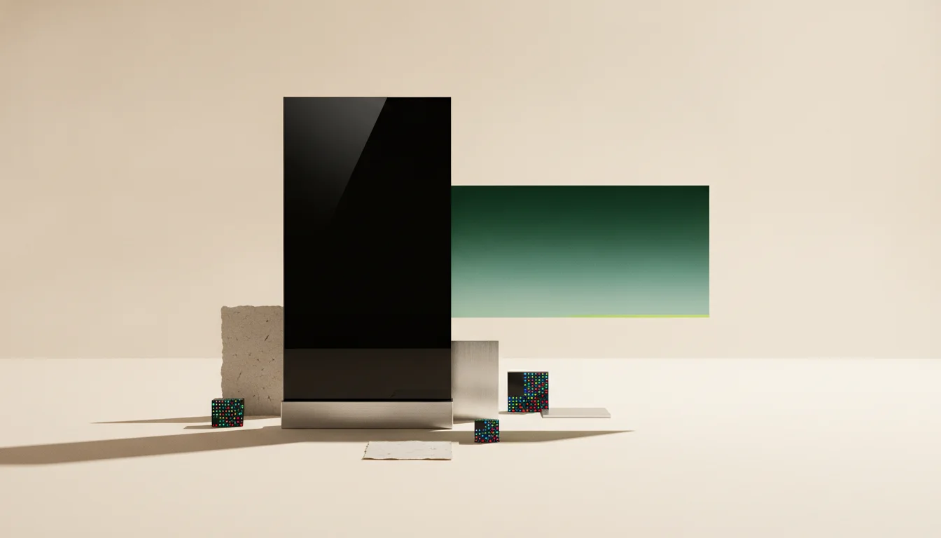 An editorial study of dark-panel contrast and display materials.