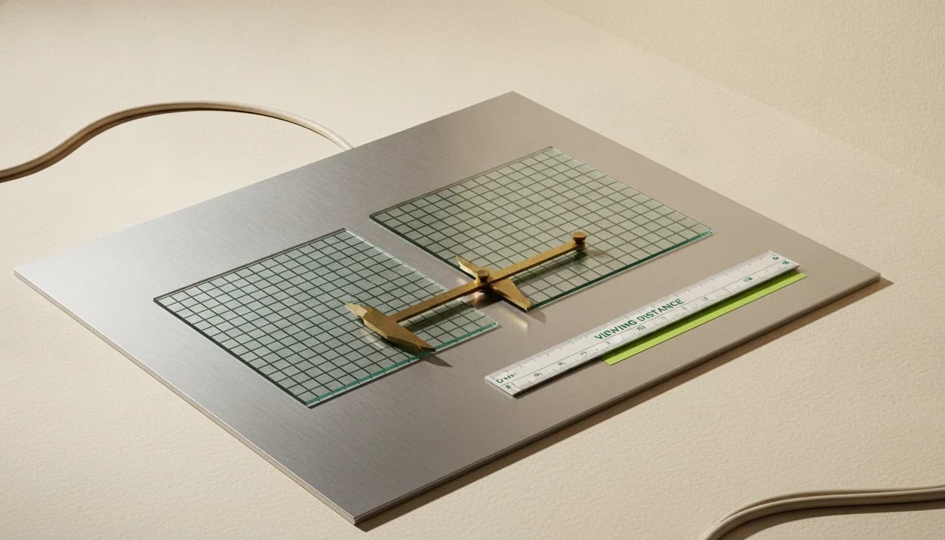 A macro editorial study of pixel-grid density and physical measurement.