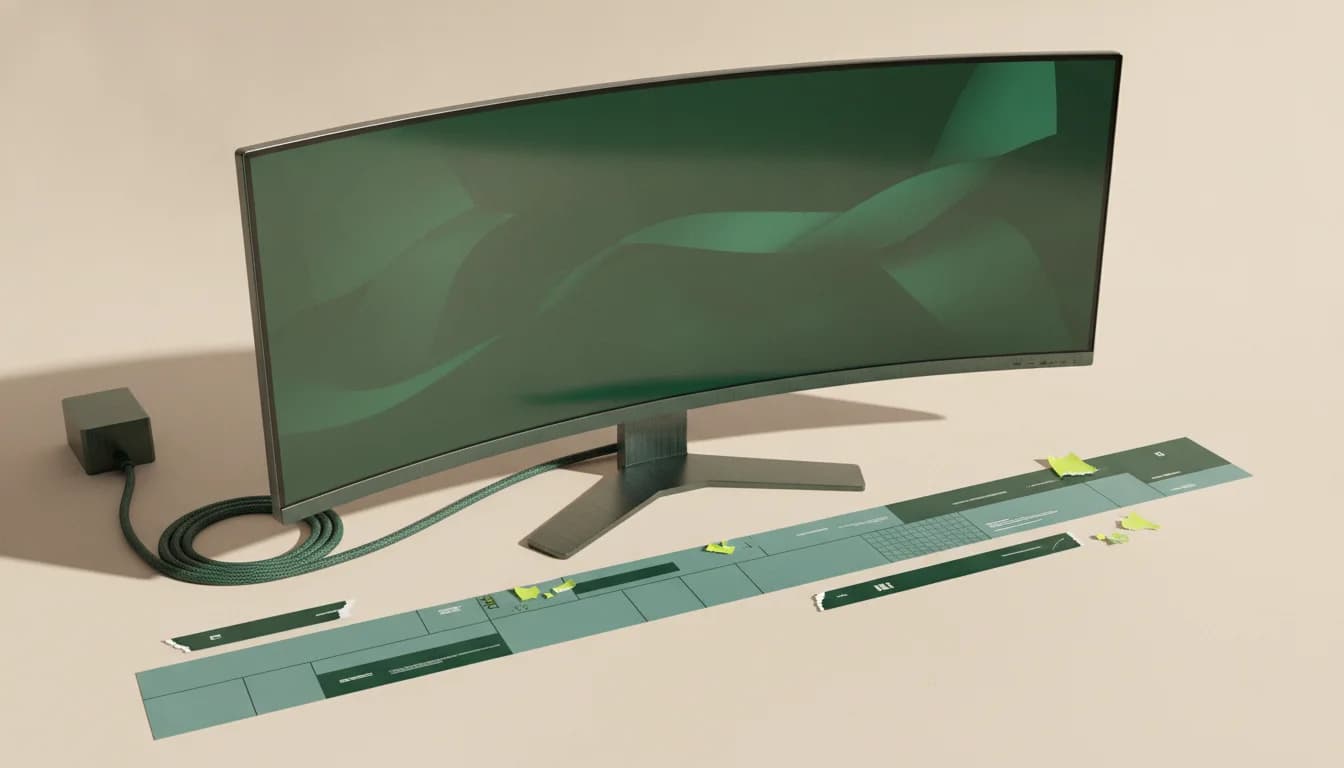 A conceptual ultrawide workspace and the physical width it asks of a desk.